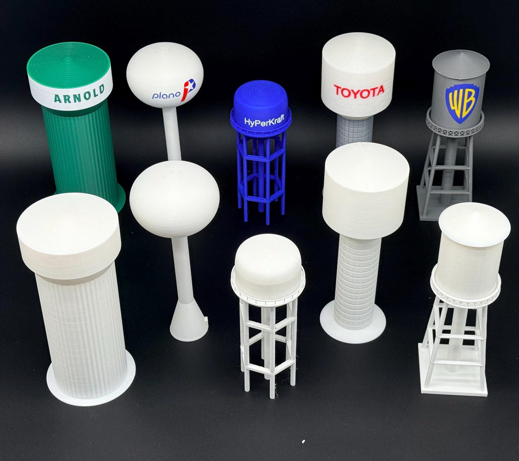 Customizable 3D Printed Water Tower, Model Railroad Scenery, Toy, Personalized Landmark