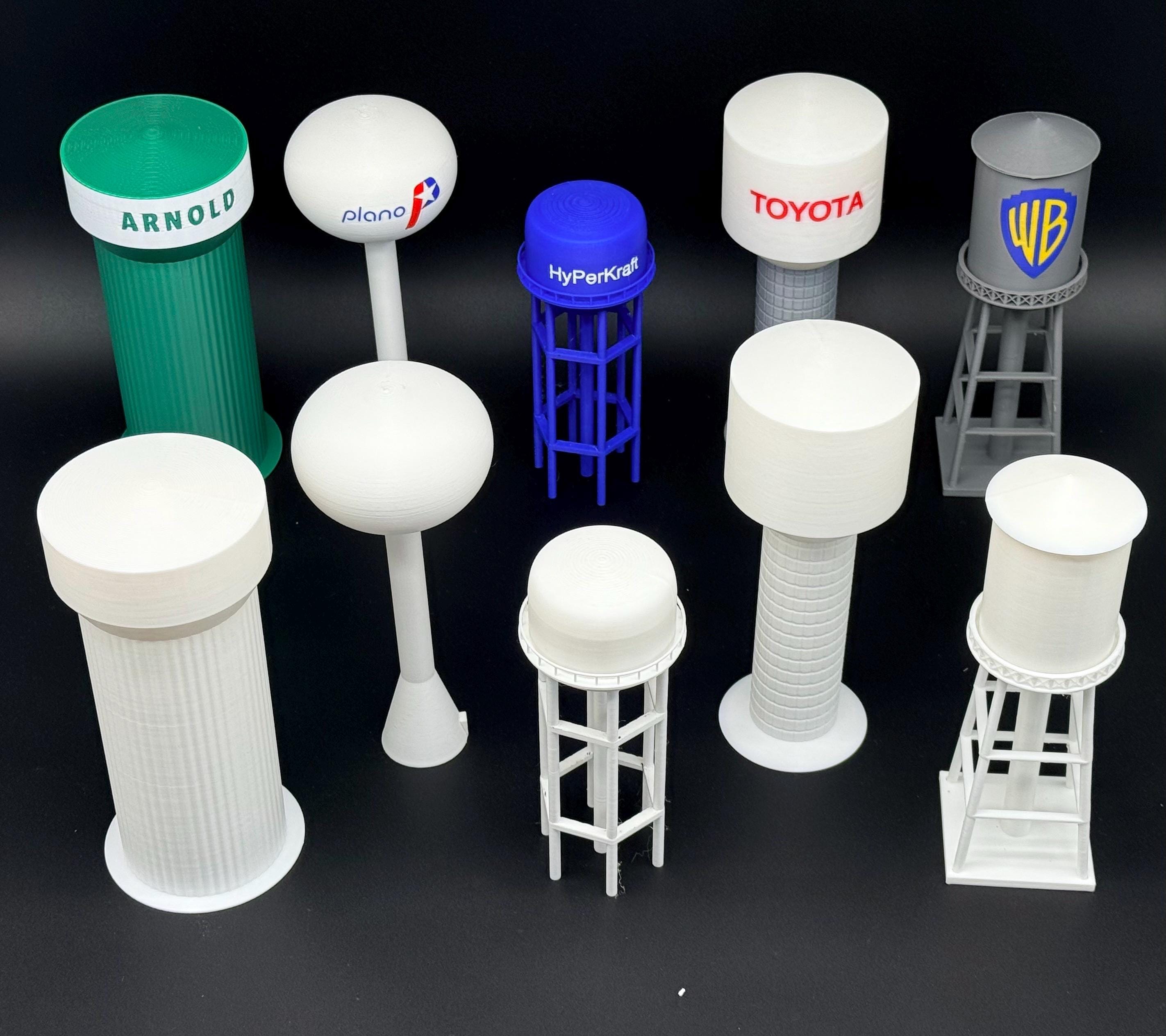 Customizable 3D Printed Water Tower, Model Railroad Scenery, Toy, Personalized Landmark