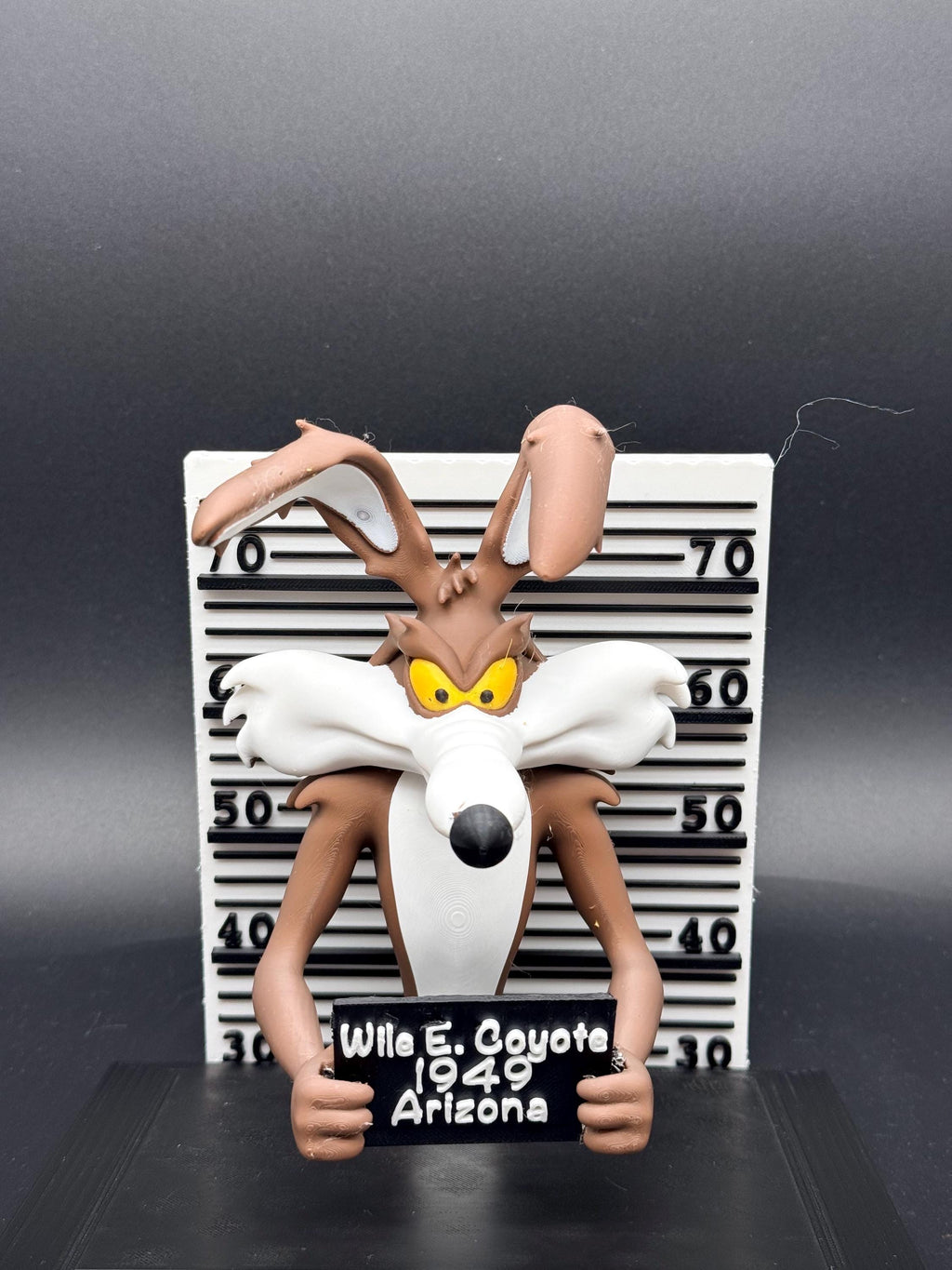 3D Printed Wile E. Coyote Mugshot - Convict Coyote - Looney Tunes Police Lineup Figurine - Cartoon Desk Decor Wiley Coyote