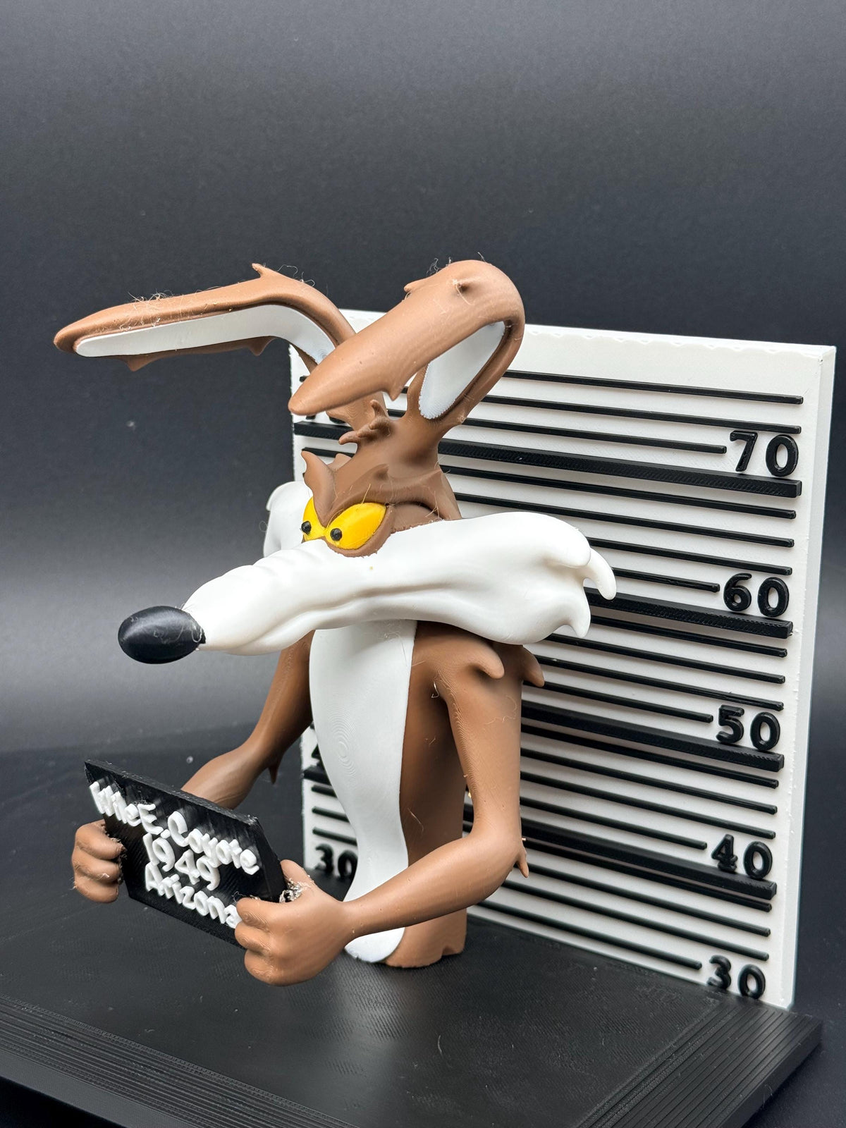 3D Printed Wile E. Coyote Mugshot - Convict Coyote - Looney Tunes Police Lineup Figurine - Cartoon Desk Decor Wiley Coyote